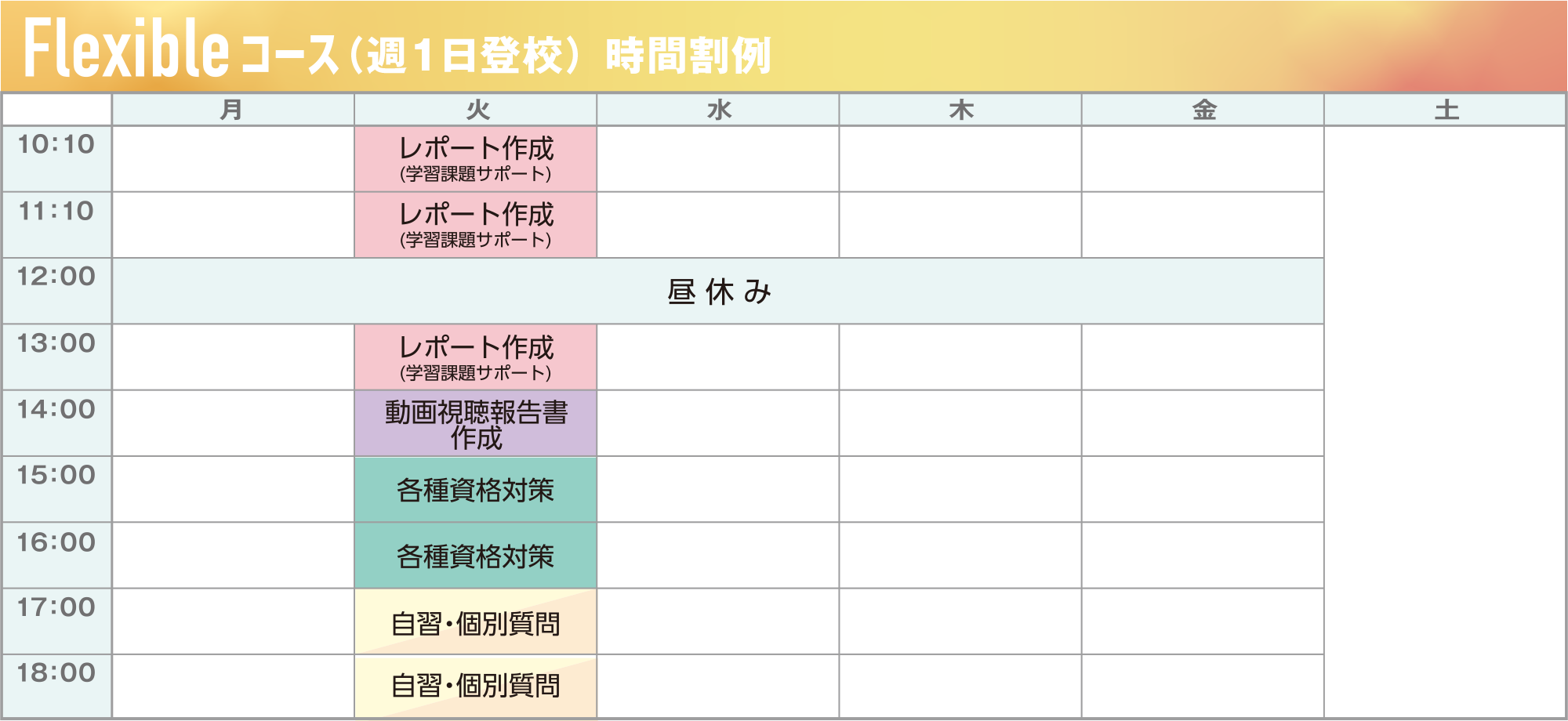 Flexible コース(週1日登校) 時間割例